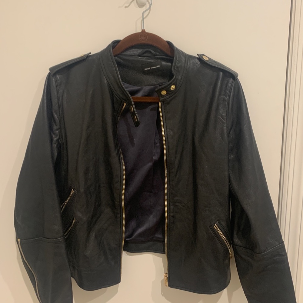 Club Monaco leather jacket with gold hardware!